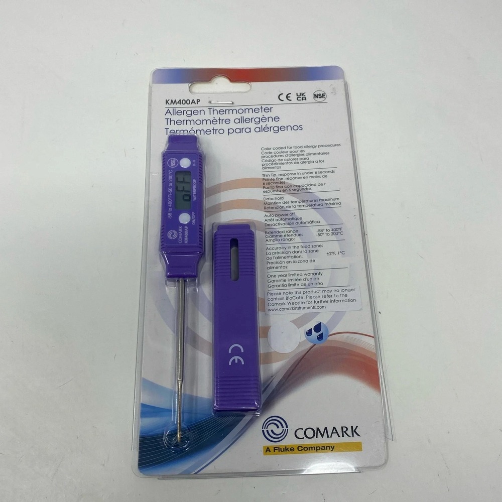 Comark KM400AP Purple Allergen Digital Pocket Thermometer, 5" Stem